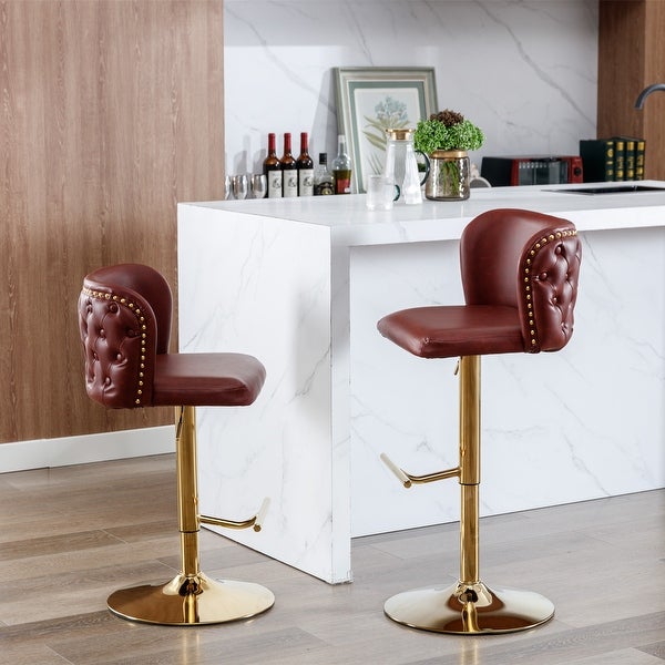 Set of 2 PU Leather Swivel Barstools with Adjusatble Seat Height