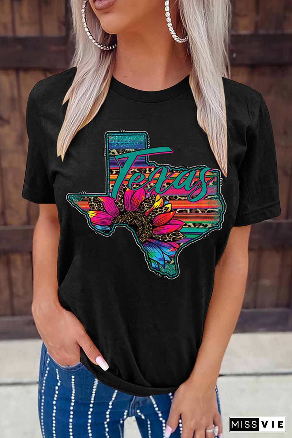 Texas Map Print Graphic Tees for Women Wholesale Short Sleeve T shirts Top