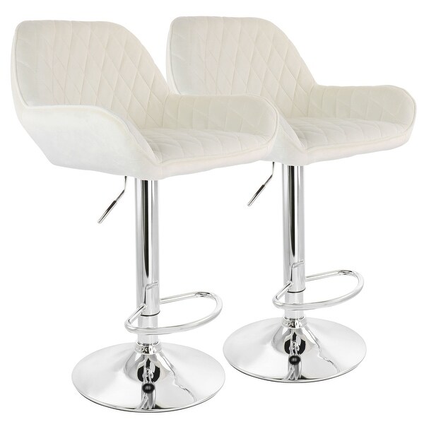 Elama 2 Piece Adjustable Velvet Bar Stools in Black with Chrome Base