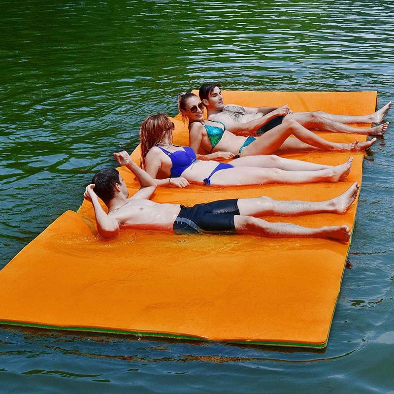 12 x 6 FT Floating Water Pad 3-Layer Tear-Resistant XPE Foam Mat Roll-Up Floating Island for 4-6 Person