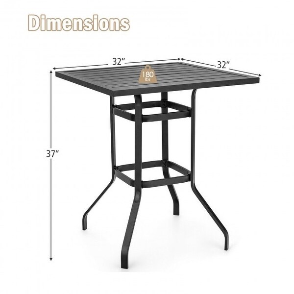 32 Inches Outdoor Steel Square Bar Table with PowderCoated Tabletop