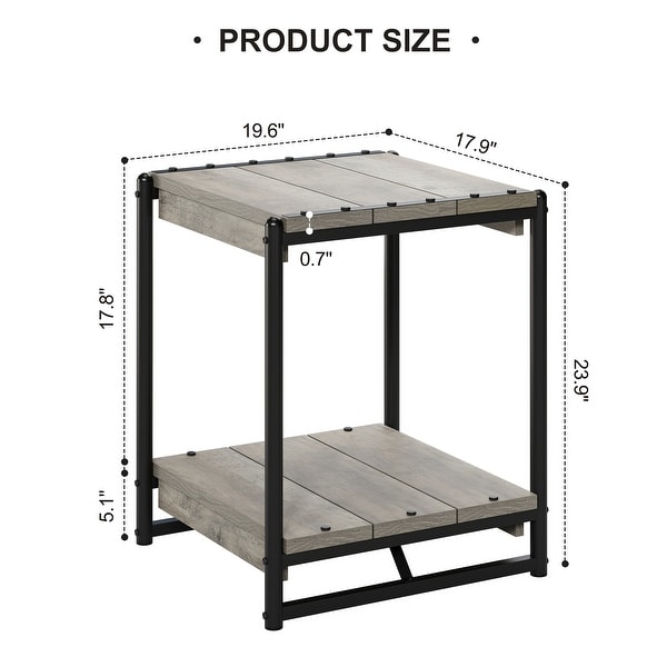 Farmhouse End Table， 19.6 Inch Sofa Side Table with 2-Tier Storage， Square End Table with Sturdy Frame