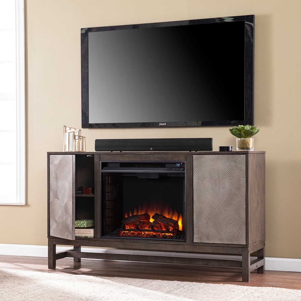 SEI Furniture Lanigan Contemporary Brown Wood Electric Fireplace