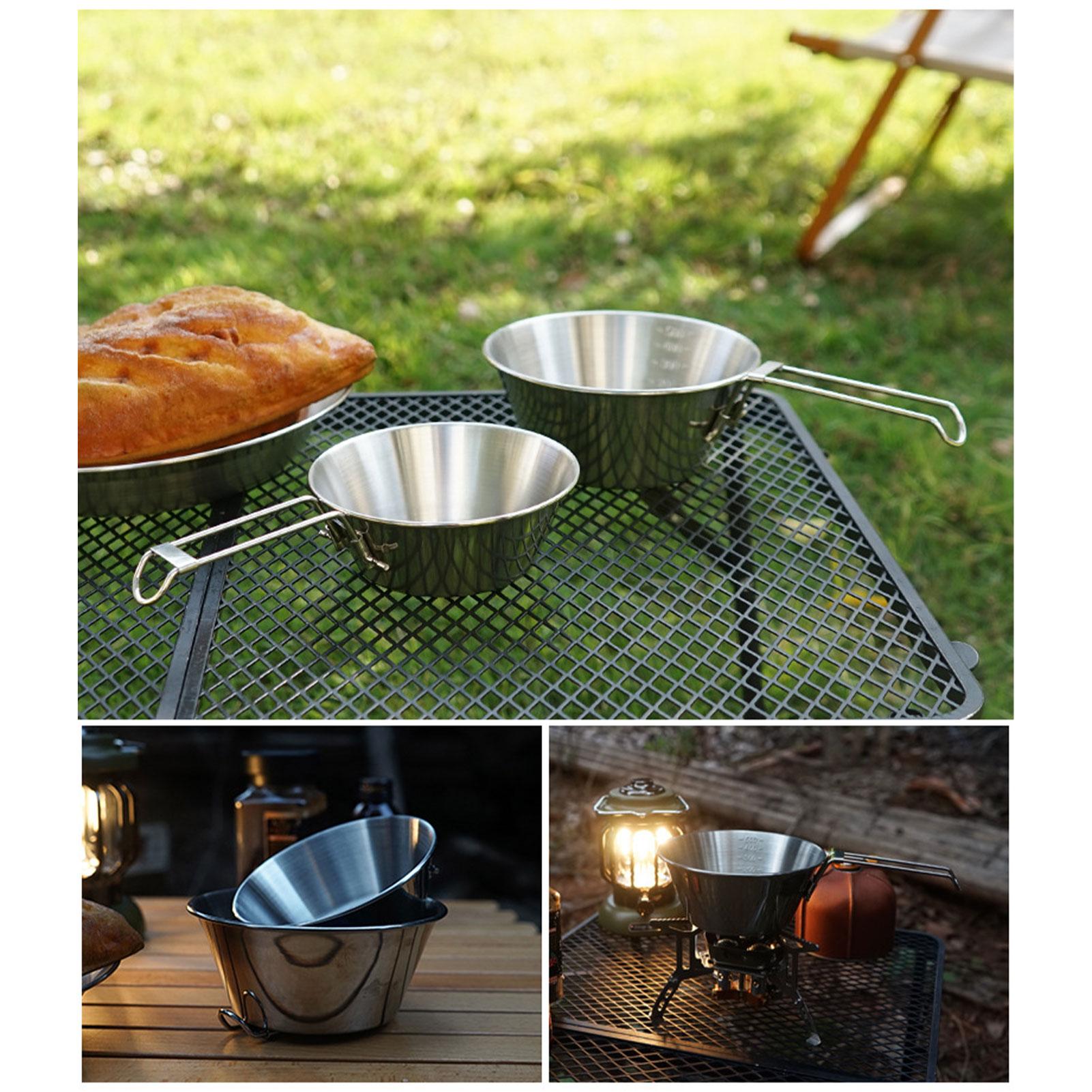 Camping Bowl-Stainless Steel Folding Bowl with Handle-550ml Large Size Sierra Cup Bowl-Picnic Bowl with Mesh Travel Bag-for Adult Children Outdoor Camping Tableware