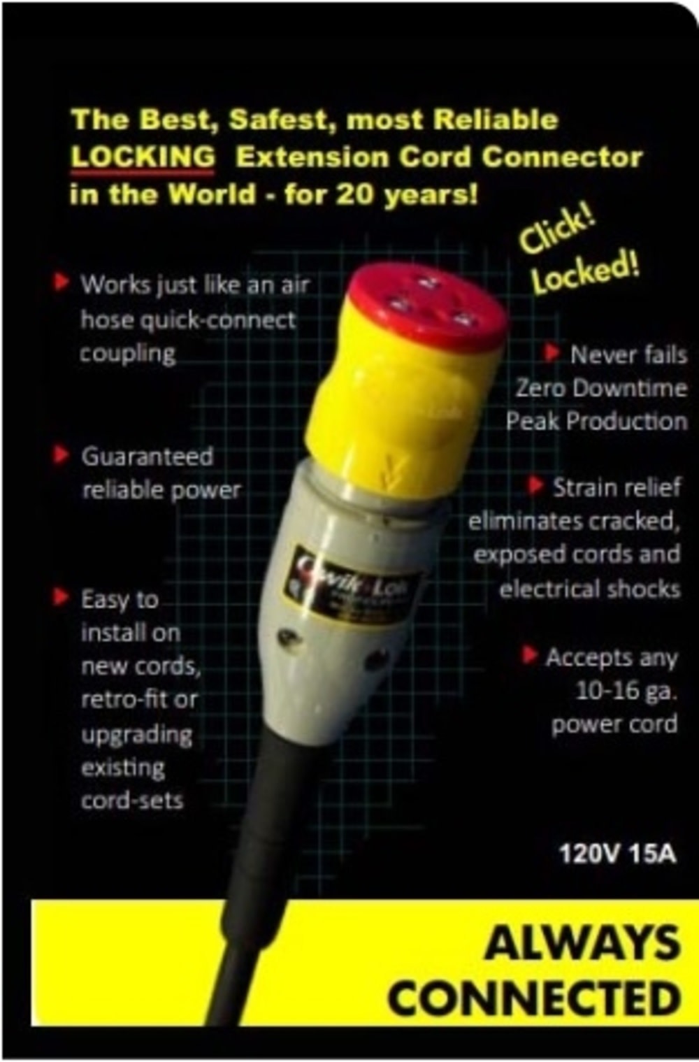 Q-LOK Pro PROFESSIONAL  Locking ‘plug-In’ Connector- BLACK BODY YELLOW COLLAR RED CAP