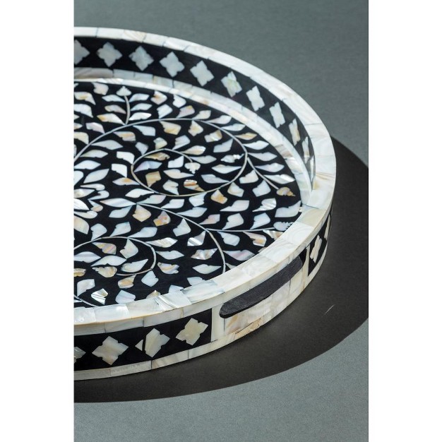 Gauri Kohli Jodhpur Mother Of Pearl Decorative Tray Black