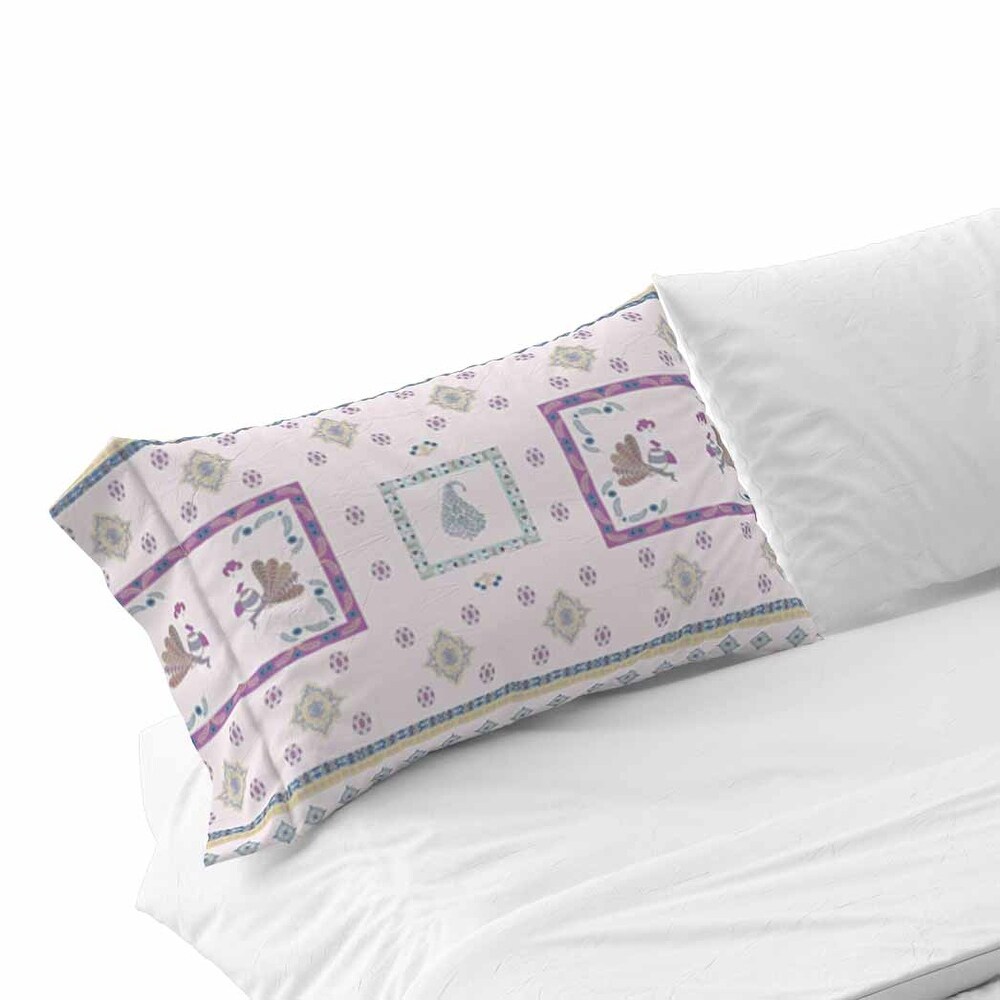 Wildflower Peacock Pillow Case 30x20 in Green  Pink  Blue