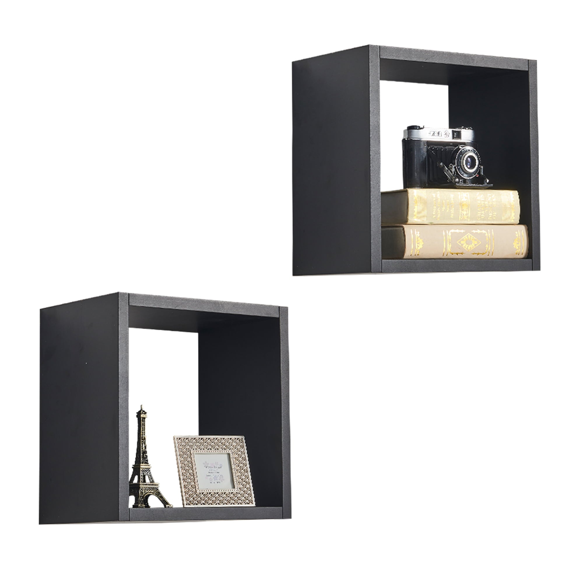 Kaboon Wall Mount Cube Shelf Set of 2, Melamine Shelves Square 12.5x12.5x7.87 in, Black