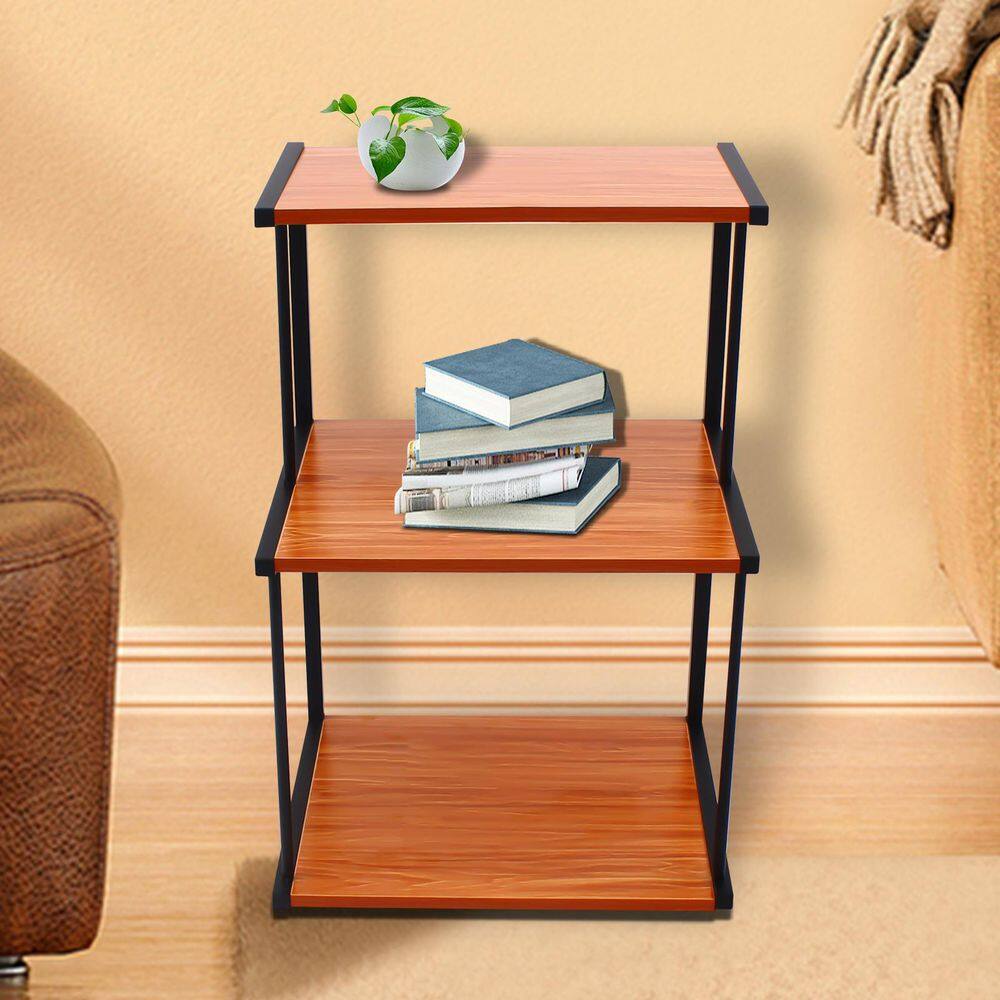 YIYIBYUS 3-Shelf Steel Frame Wood 4-Wheeled Printer Stand Cart in Rustic Brown CS-WMT2718-070