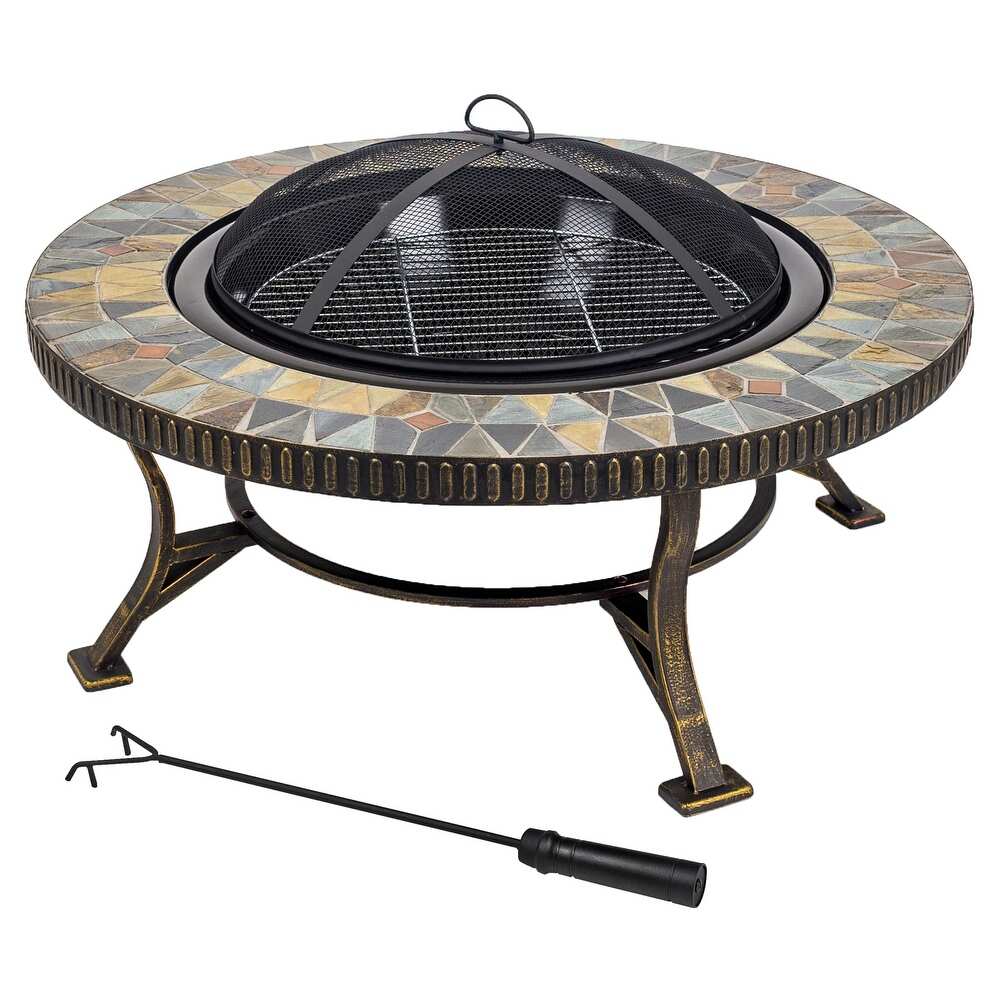 Pleasant Hearth Olivia Slate Top Wood Burning Fire Pit