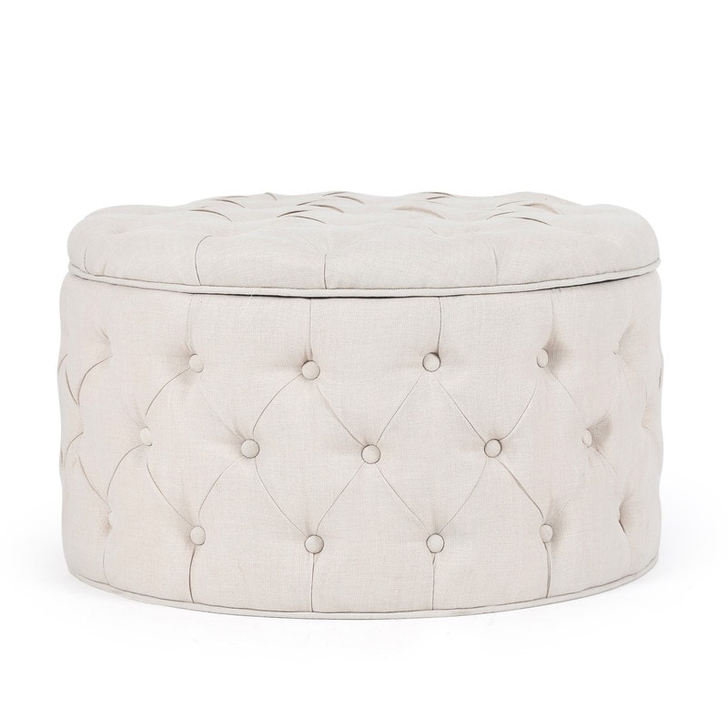 Adeco Round Storage Ottoman Button Tufted Footrest Stool Bench