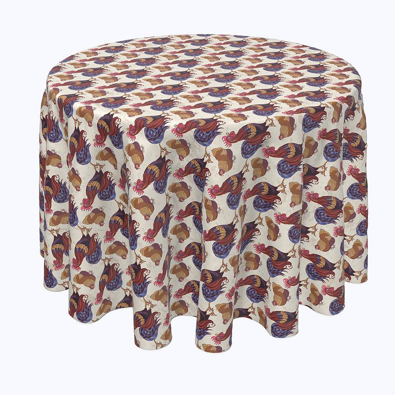 Round Tablecloth， 100% Polyester， 60 Round， Rooster and Chicken Friends