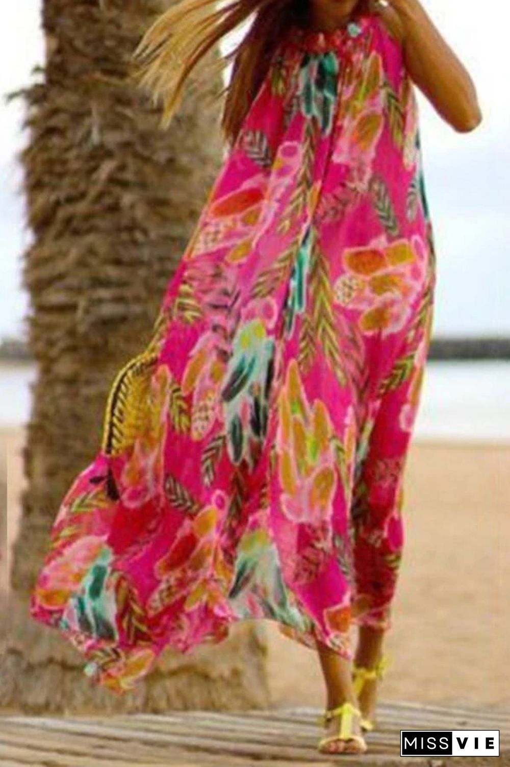 Floral Chiffon Vacation Dress P11798