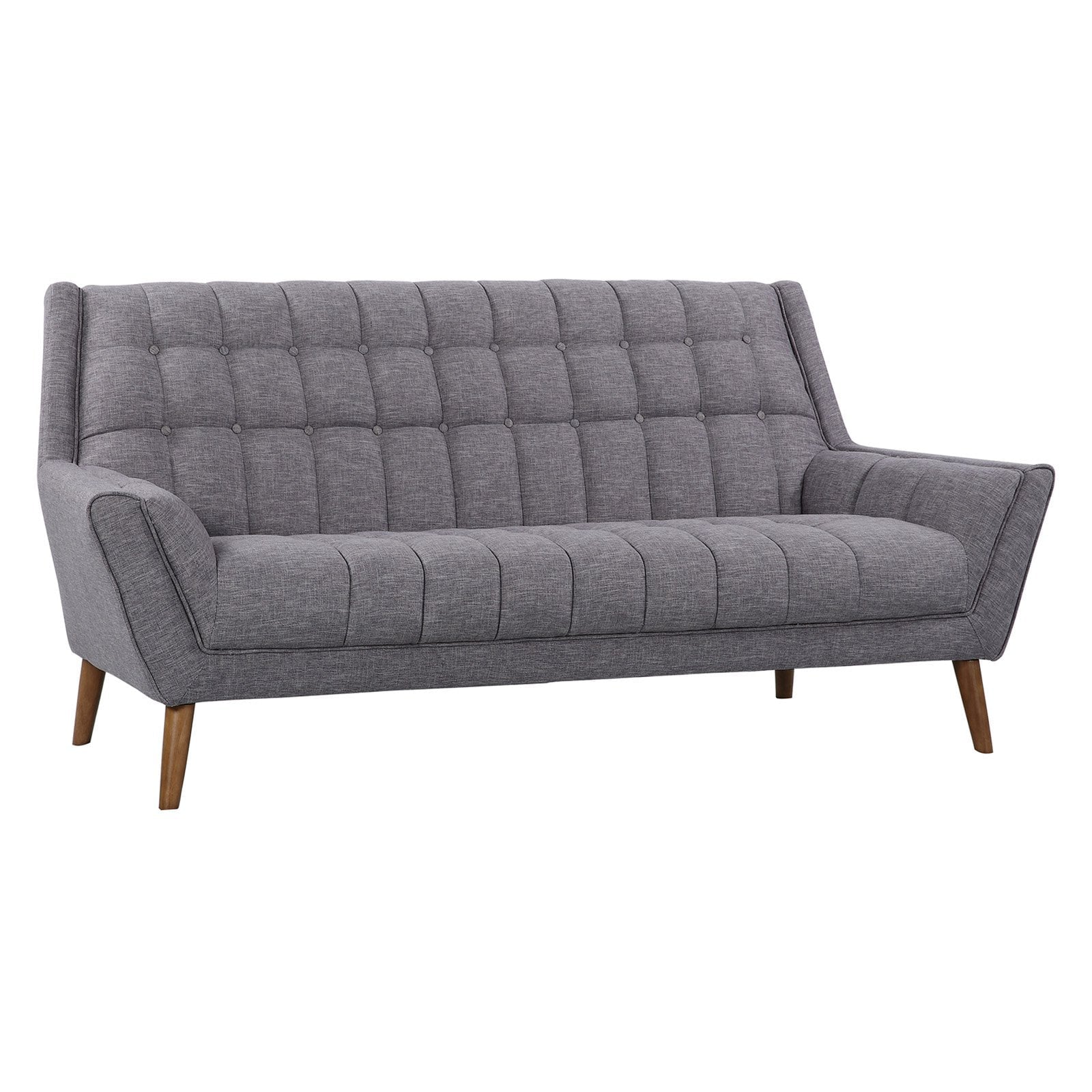 Cobra Sofa with Linen and Walnut Legs Flared Armed Square Tufting