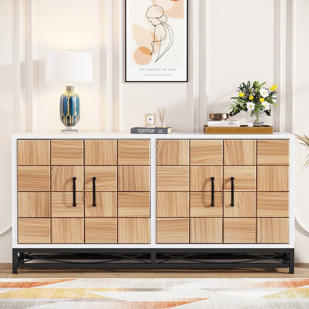 59 inches Modern Style White Buffet Sideboard Storgae Cabinet For Kitchen   Dining Room   55 inch