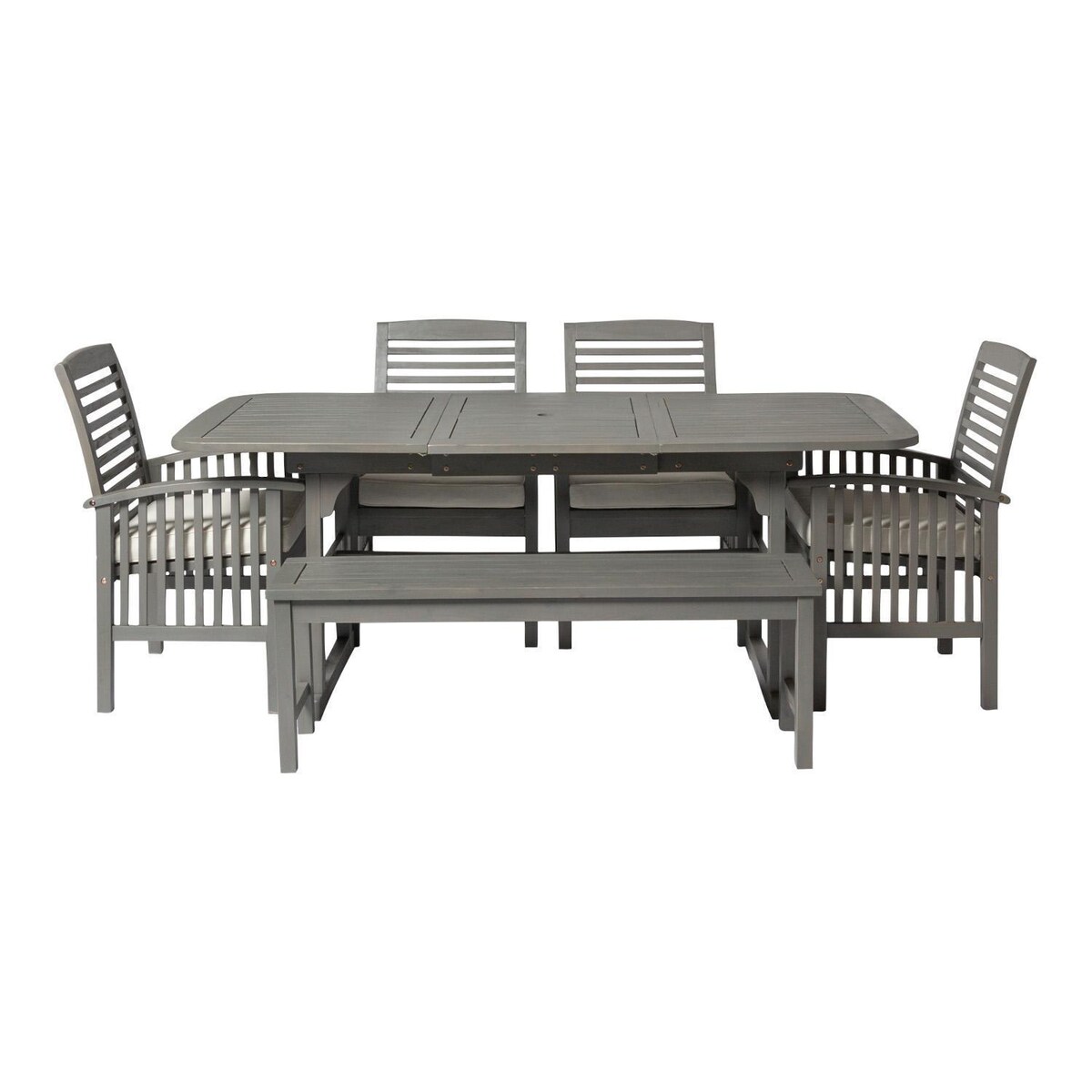 Ultimate Patio Cozy View 6 Piece Acacia Patio Dining Set W/ 55-79 X 35 Inch Extension Rectangular Table