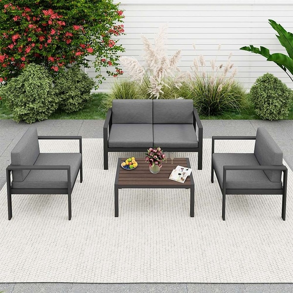 4Piece Aluminum Patio Conversation Set，Garden Outdoor Sofa Seating Group Set with Cushions