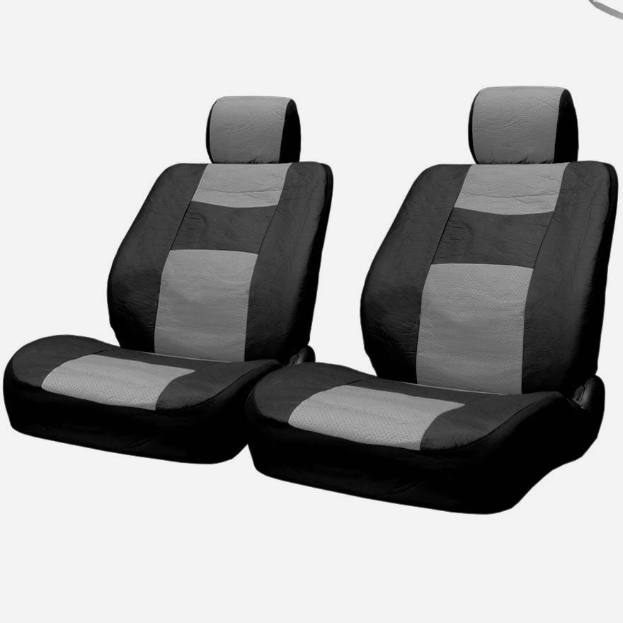 New Semi Custom Synthetic Leather Car Seat Covers With Carpet Floor Mats and Steering Wheel Cover Split Back Seat Full Set Black and Grey No Shipping Cost