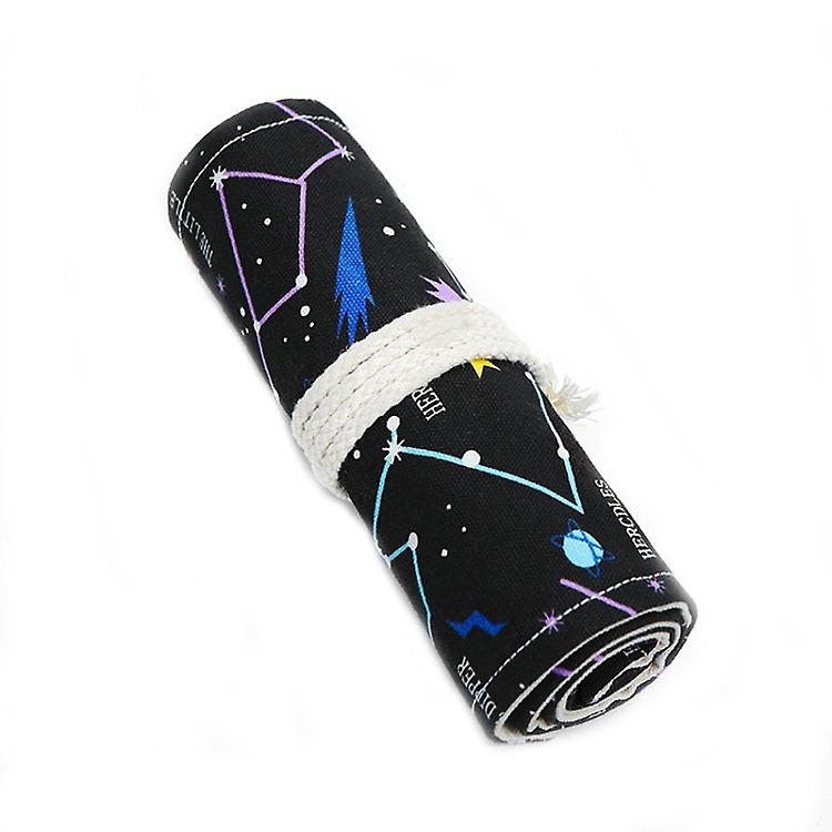 2 Pcs 36 Holes Night Sky Sketch Color Pencil Bag Students Large-Capacity Canvas Pen Curtain Roll Pen Bag - 2727