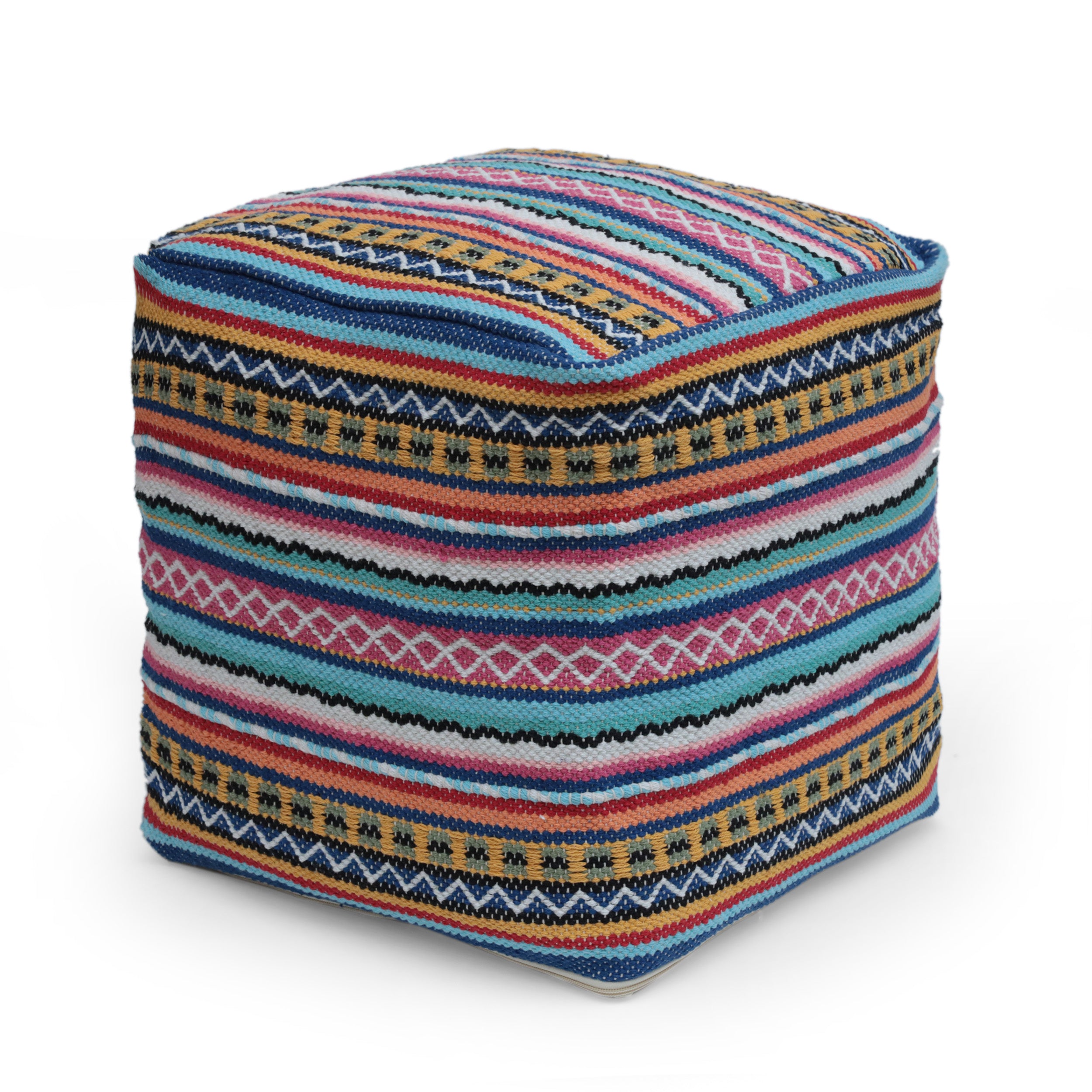 Hilliard Boho Handcrafted Peruvian Print Cube Pouf