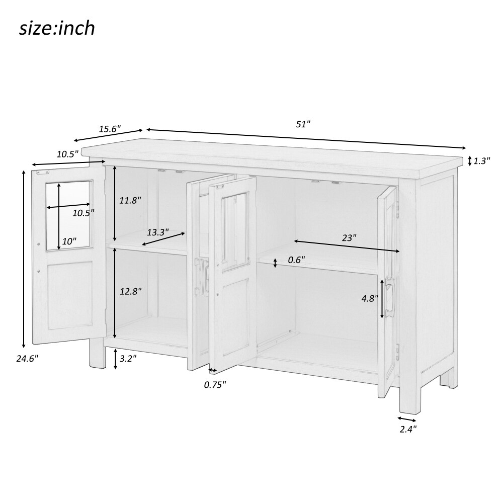 Featured Four door Storage Cabinet with Adjustable Shelf and Metal Handles  Mid Century Modern Buffet Sideboard Cabinet