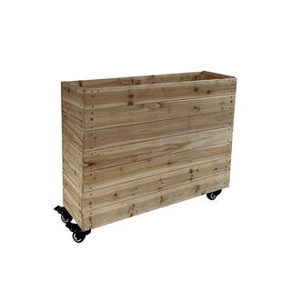 Ejoy 40 in. x 12 in. x 32in. Solid Wood Mobile Planter Barrier in Unfinished Wood Color for Cafes and Restaurants Outdoor Use SolidWoodPlanter_40x12x32