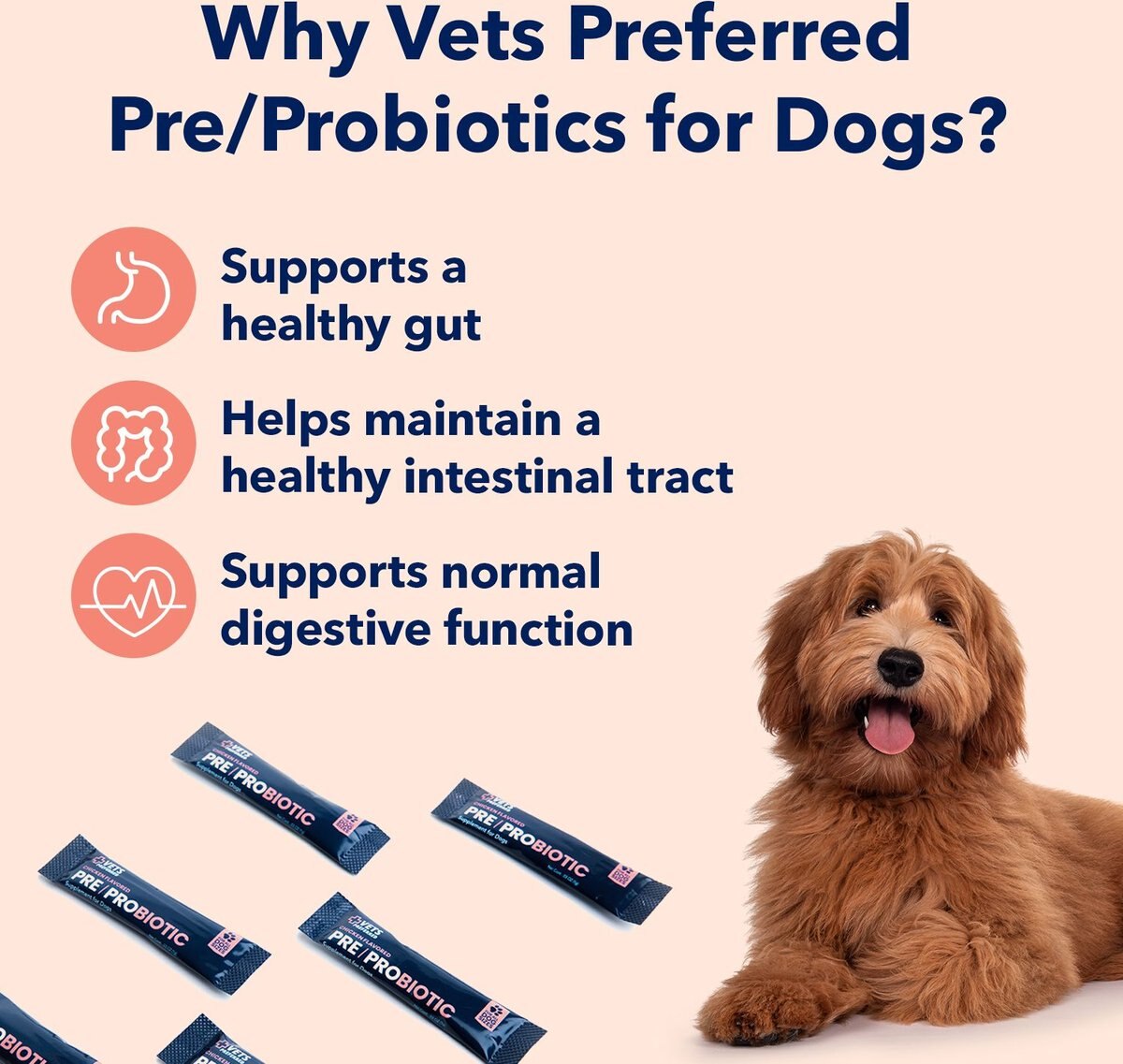 Vets Preferred Pre/Probiotic Chicken Flavored Powder Digestive Supplement for Dogs， 30 count