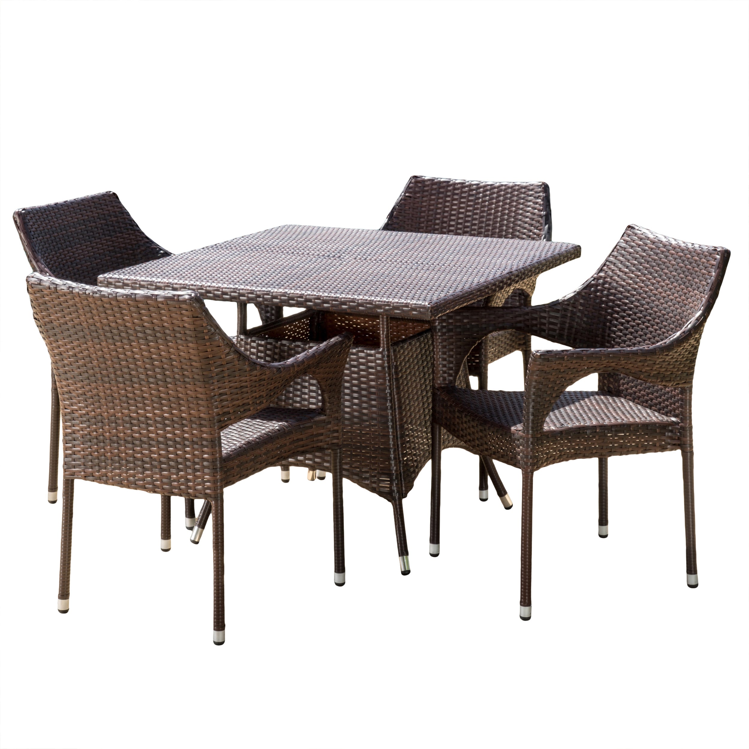 Clayton Outdoor 5pc Multibrown Wicker Square Dining Set