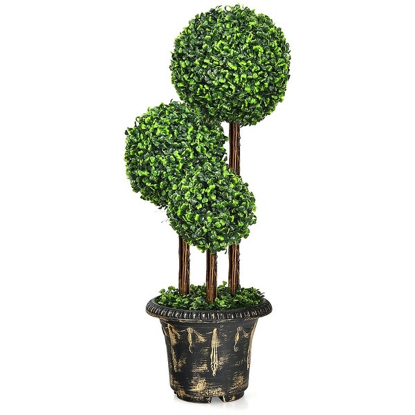 Costway 36'' Artificial Topiary Triple Ball Tree Indoor Outdoor UV