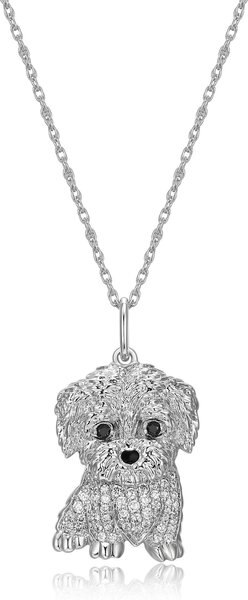 Scamper and Co Rhodium Plated Sterling Silver Maltese Pendant Necklace