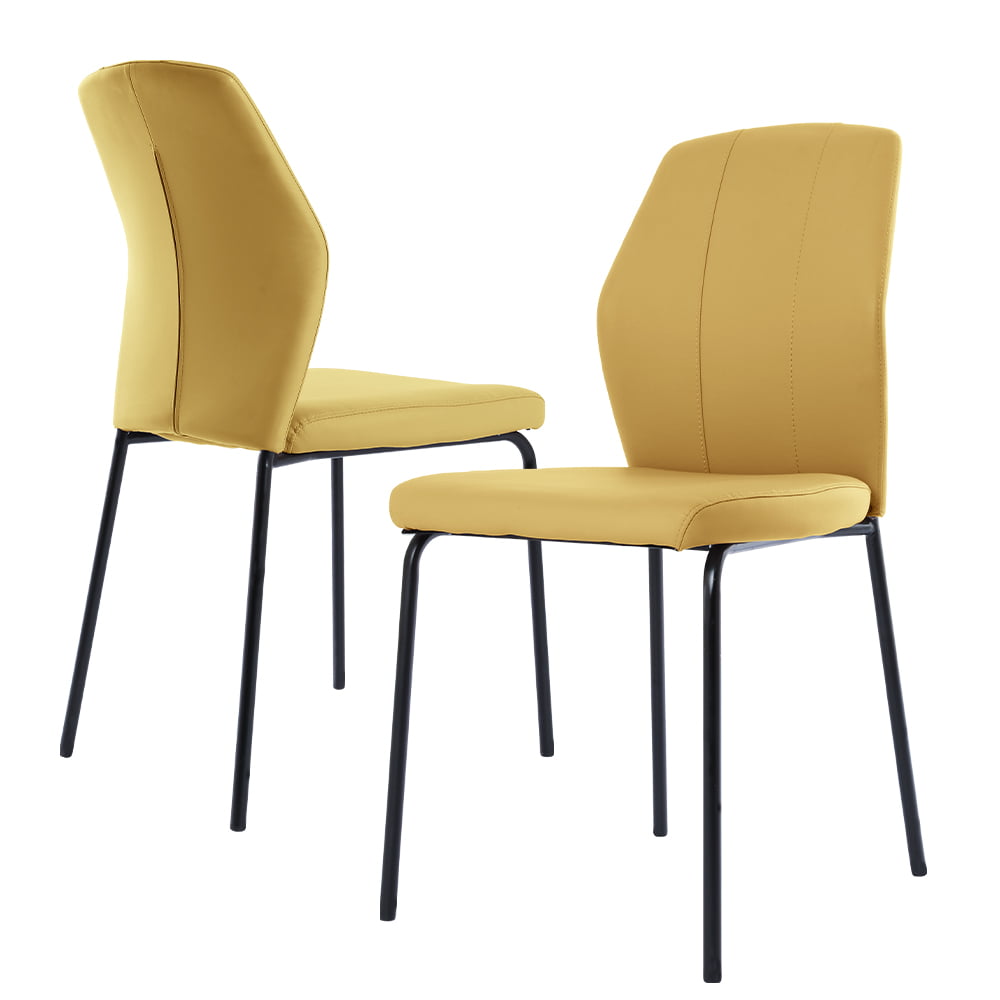 Dining Chairs Set of 2， Mid-High Back Ergonomic Accent Chairs， Durable Modern Faux Leather Side Chair Kitchen Room Study (yellow)