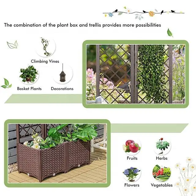 Factory direct supply garden planter boxes raised solid wood garden planter with trellis