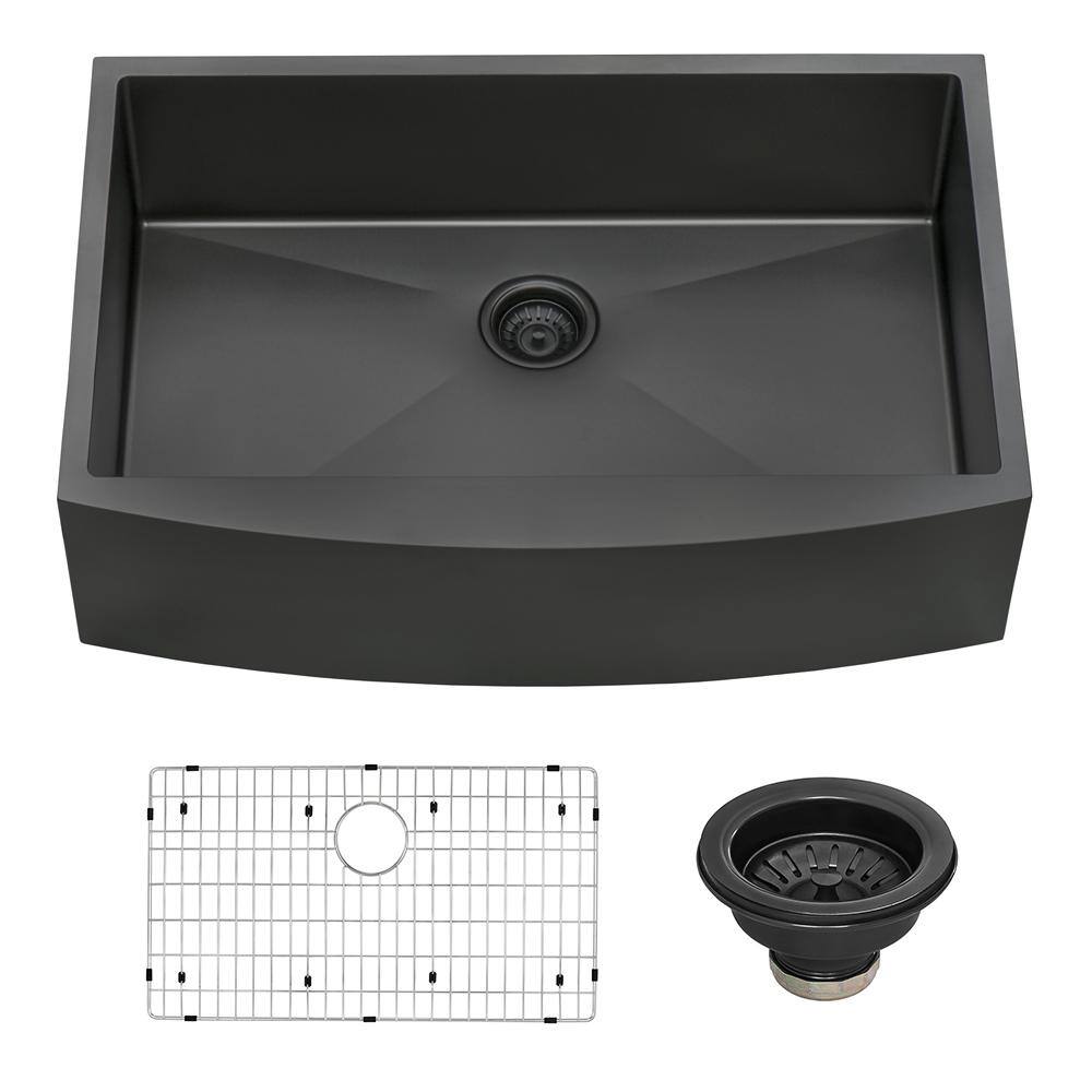 Ruvati Farmhouse Apron-Front Stainless Steel 33 in. Single Bowl Kitchen Sink in Gunmetal Black Matte RVH9733BL