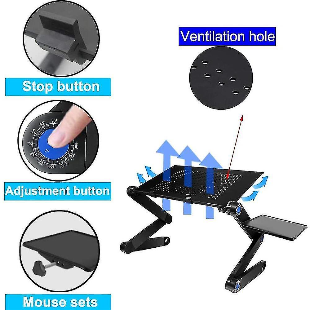 Aluminum Laptop Stand Adjustable With Cooling Fan And Mouse Pad， Reinforced Ergonomic Lap Desk Folda