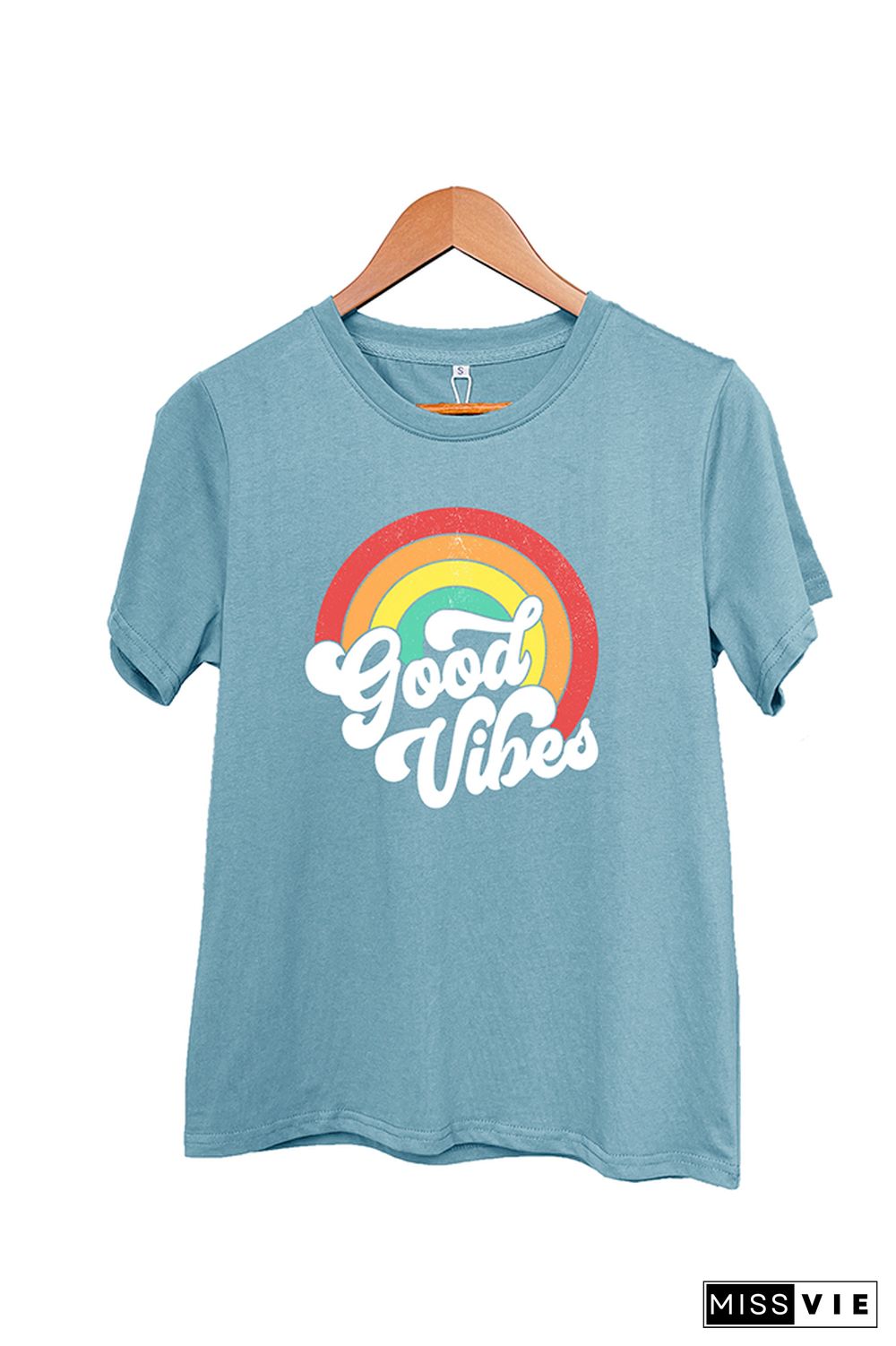 Good Vibes Vintage Rainbow Short Sleeve Graphic Tee Wholesale