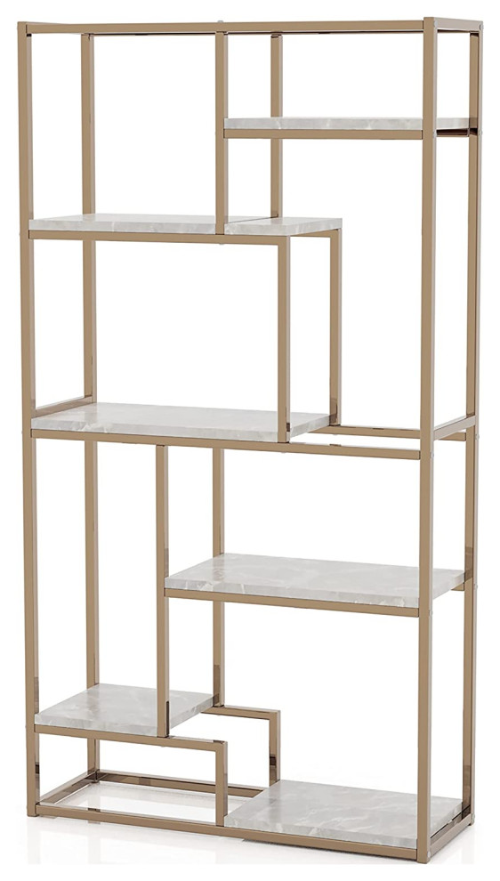 Contemporary Bookcase  Unique Geometric Design With 6 Shelves  Champagne   Transitional   Bookcases   by Decor Love  Houzz