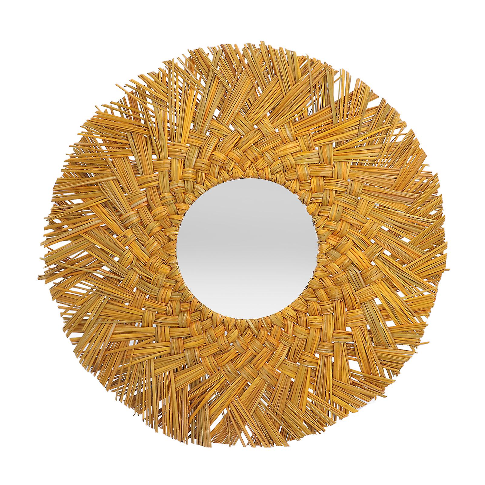 Straw Plaited Hanging Mirror Decoration Retro Nordic Style Round Hand Woven  Dressing Mirroryellow Gold