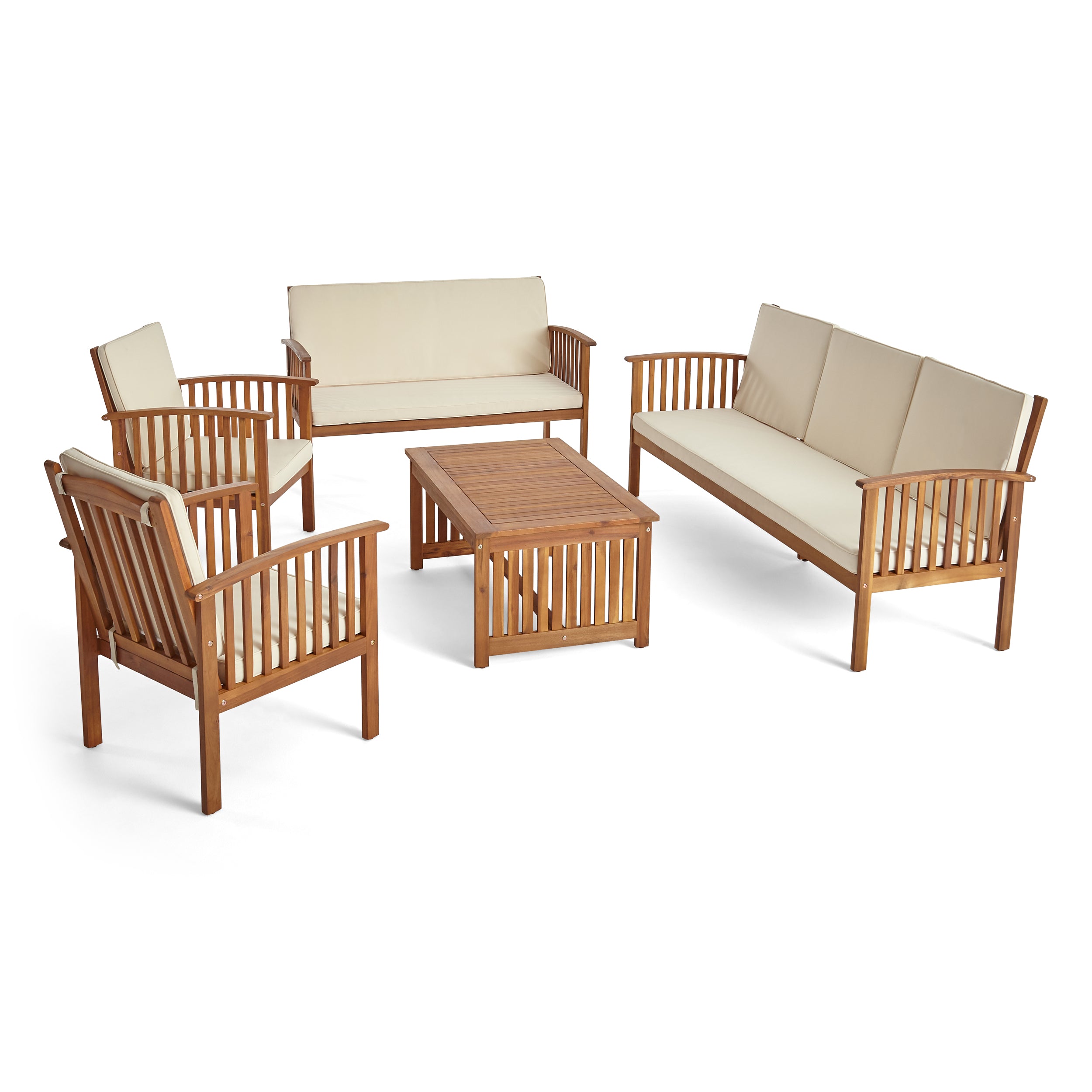 Simona Outdoor 5 Piece Acacia Wood Conversational Set