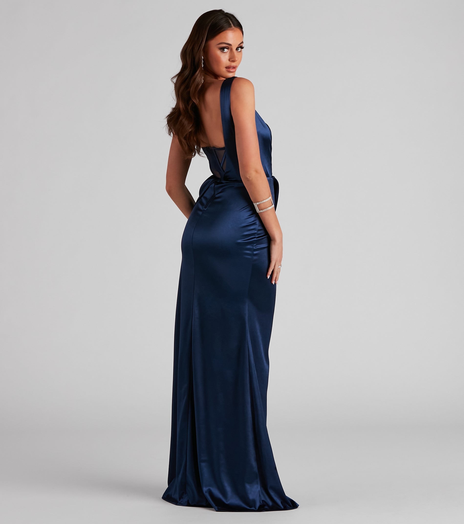 Lo Formal One-Shoulder Satin Corset Dress