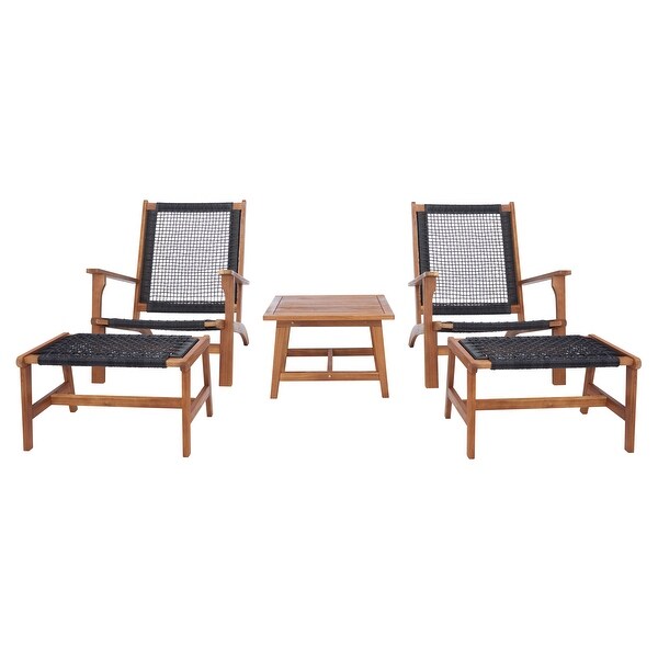 SAFAVIEH Chantelle Outdoor Solid Wood Chaise Lounge Chair and Stool Set of 2 (Includes End Table)