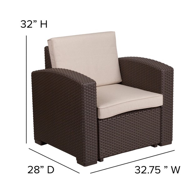 Flash Furniture 4 Piece Outdoor Faux Rattan Chair Sofa And Table Set In Chocolate Brown