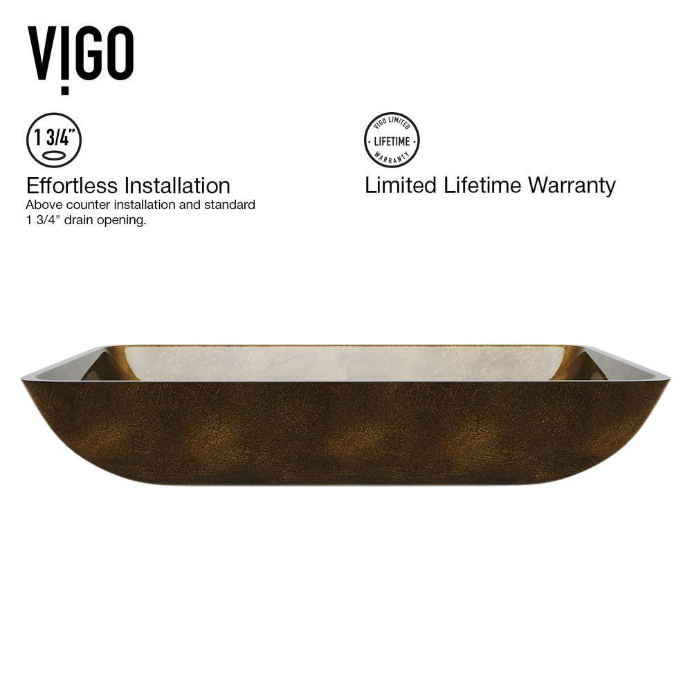 VIGO Donatello Gold Glass 22 in. L x 14 in. W x 5 in. H Rectangular Vessel Bathroom Sink VG07506