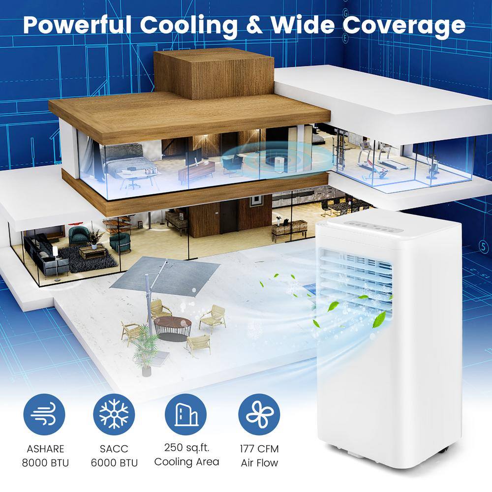 Costway 8000 BTU Portable Air Conditioner Cools 250 Sq. Ft. in White FP10270US-WH