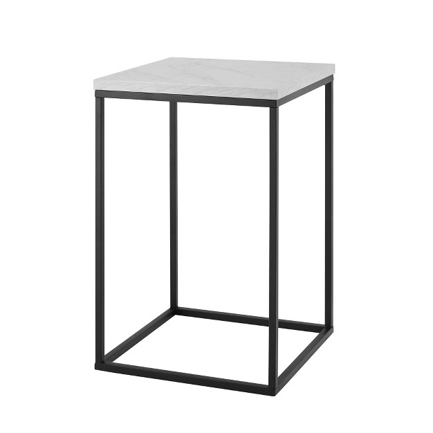 Owen Urban Open Box Frame Side Table Faux White Marble Saracina Home