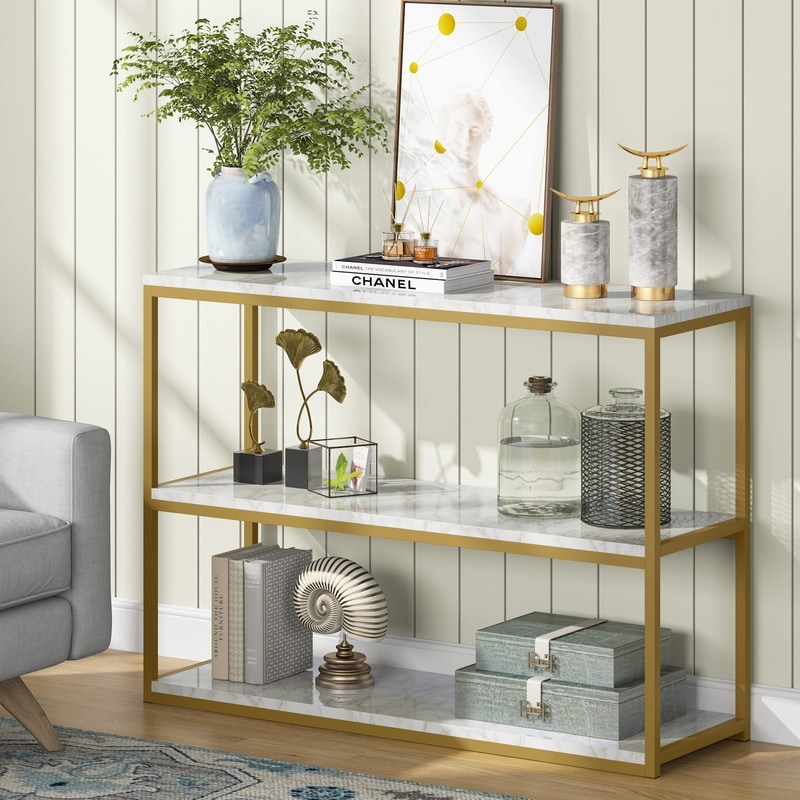 3 Tier Gold Console Table  Modern Entry Table for Entryway  Hallway