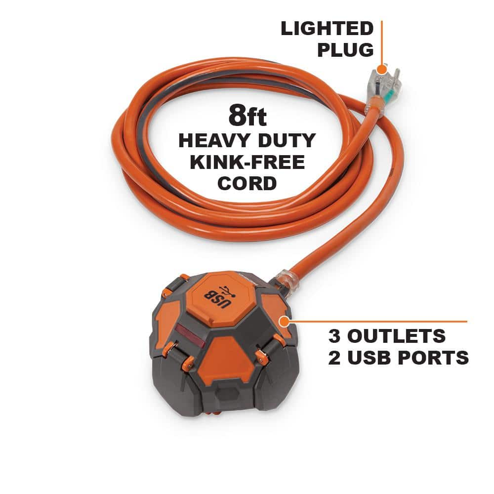 RIDGID 3-Outlet Power Ball Extension Cord Plus USB 36008