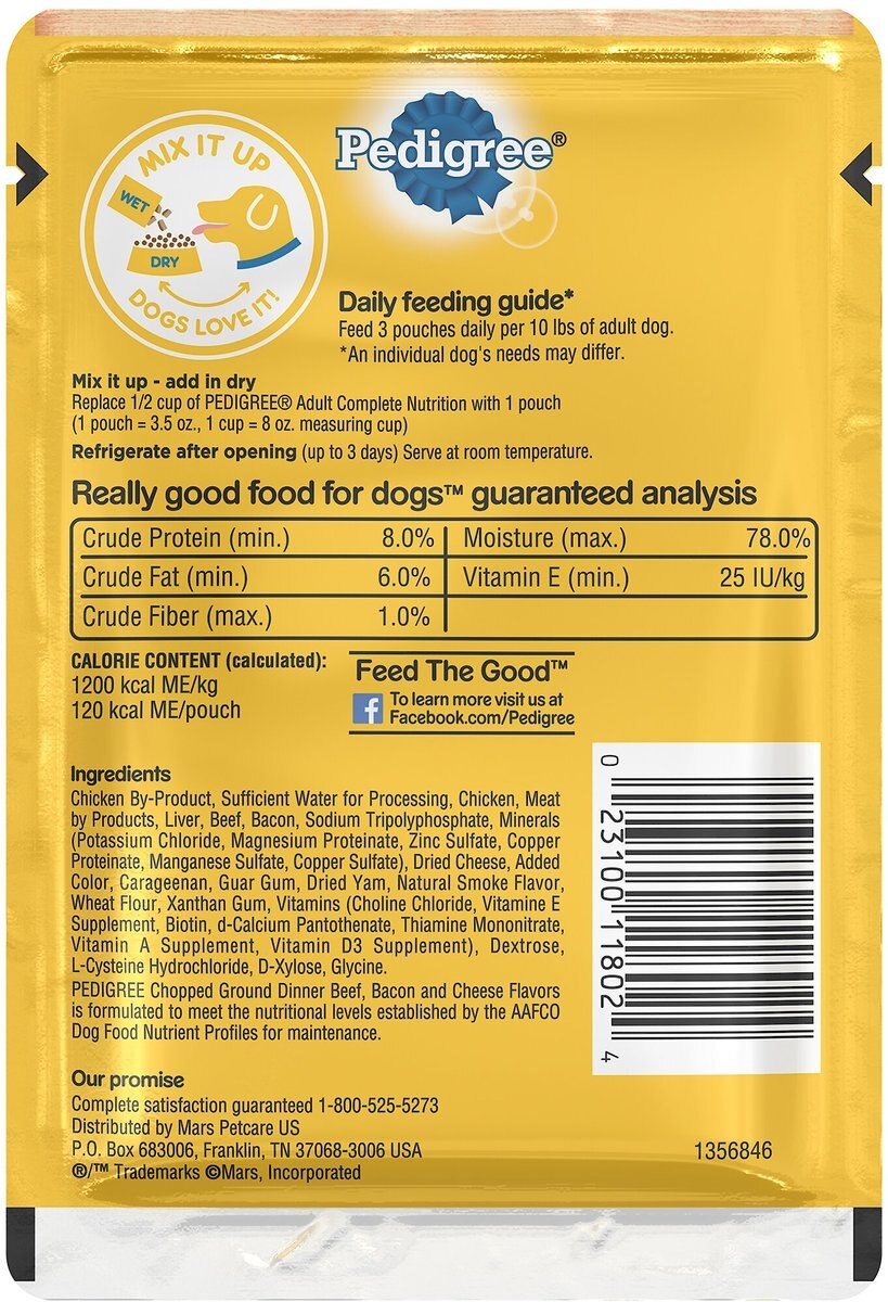 Pedigree Chopped Ground Dinner Beef， Bacon and Cheese Flavors Wet Dog Food