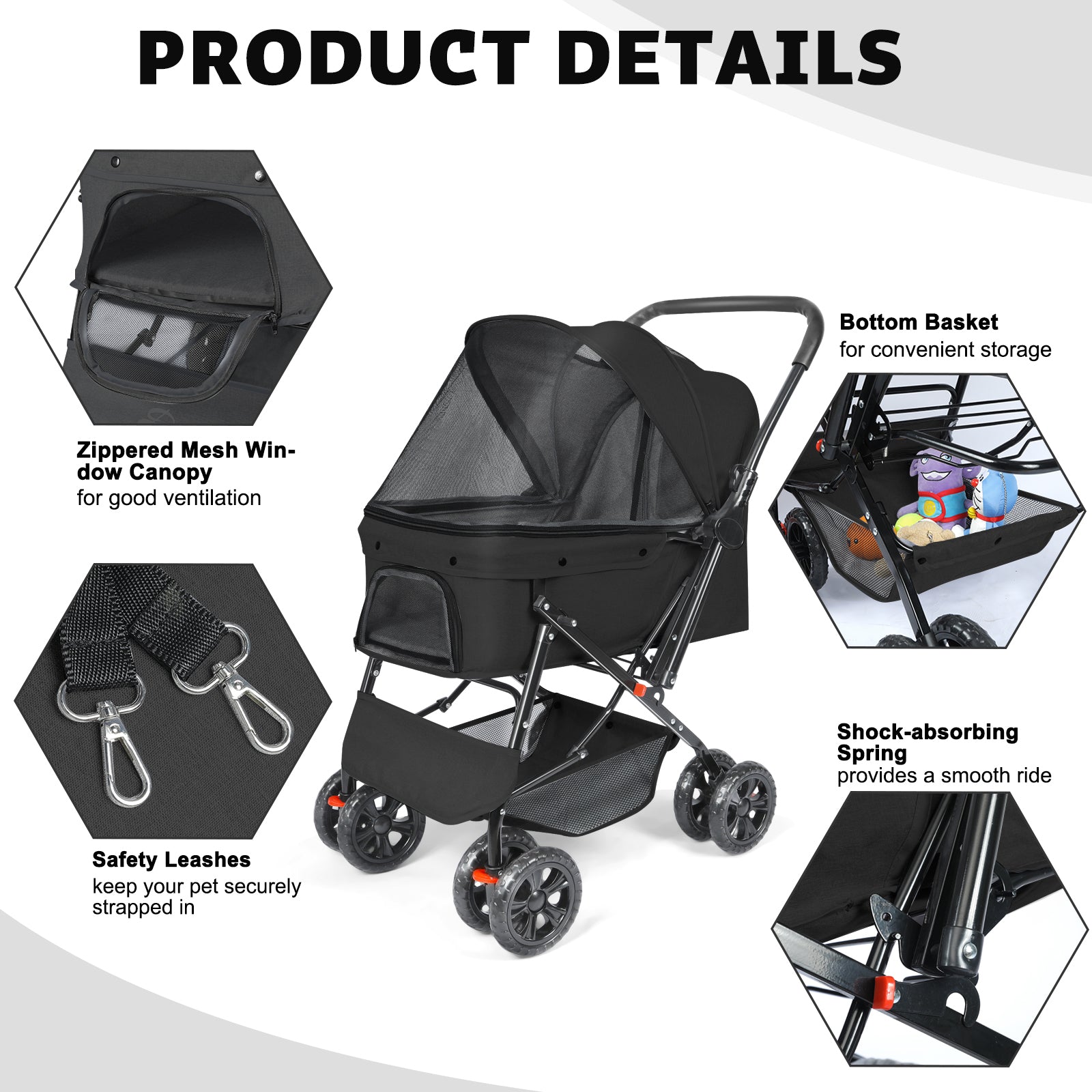 Dog Stroller for Small Medium Dogs Foldable Pet Travel System 3in1 Multifunction