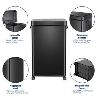 eModernDecor CozyBlock 18 Gal. Black Steel Automatic Trash Can Touchless Motion Sensor Bin Soft Close Lid 68 l Large Capacity HN-ZN02-18-BLK