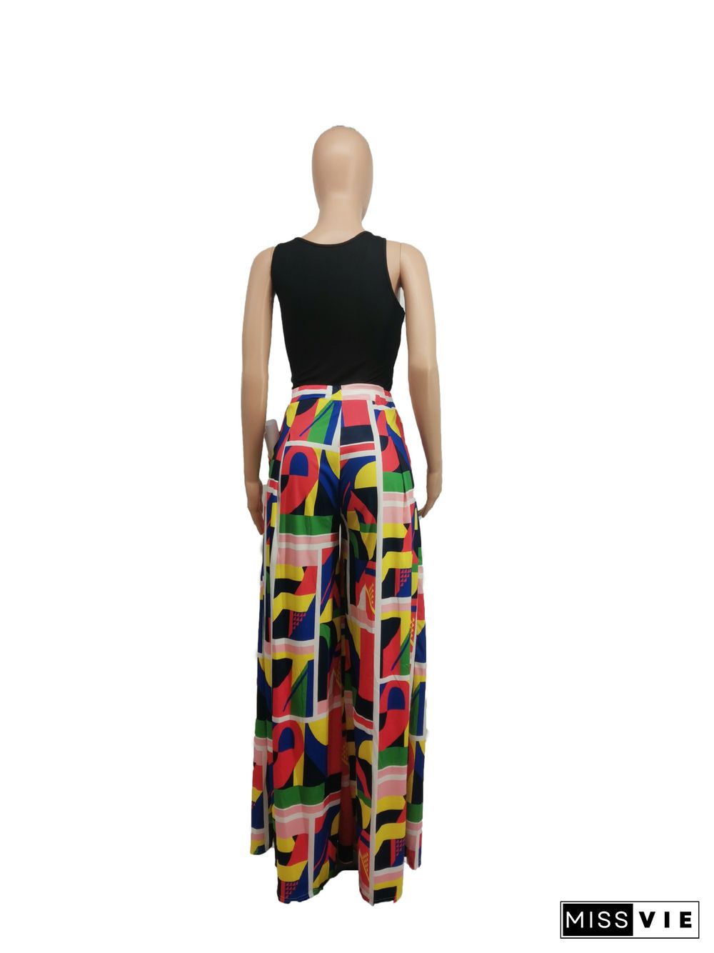 Women Casual High Waist Loose-Fitting Print Wide Leg Pants